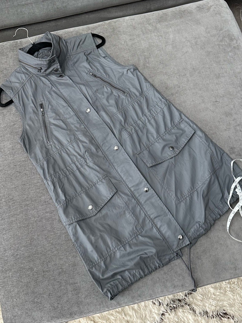 Banana Republic Long Gray Utility Vest with Drawcord Details
